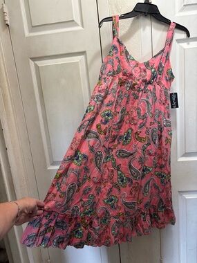 Raviya LG Pink Paisley Cotton Sundress with Teal Accents